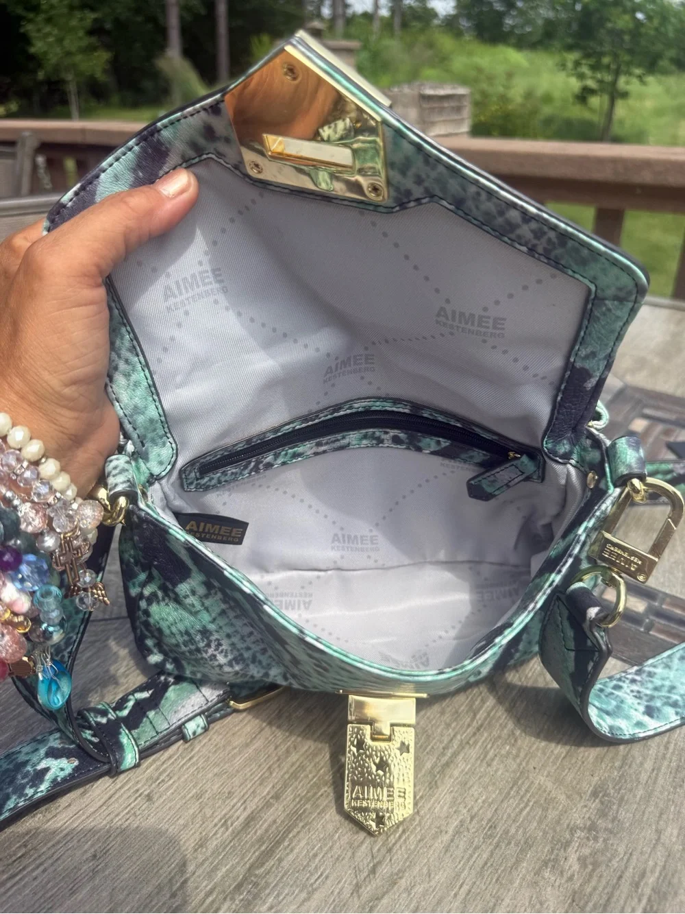 NWOT Aimee Kestenberg Mint Green and Black Snake-Print Crossbody - Picture 8 of 10